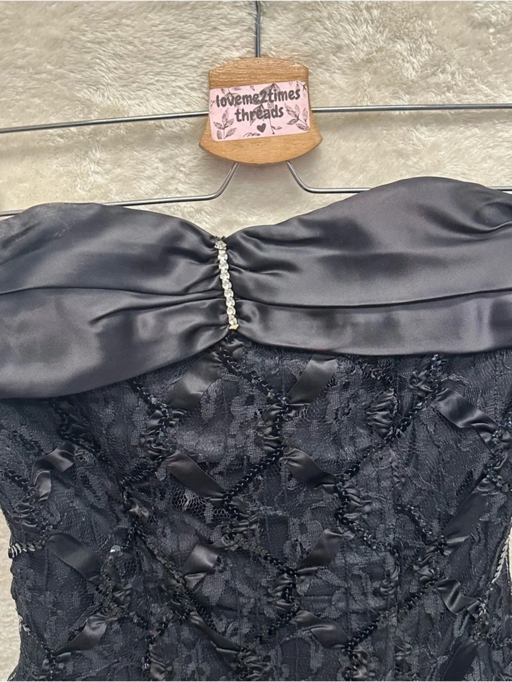 Vintage Black Strapless Lace Cocktail Dress Tiered whimsigoth Mini Dress medium